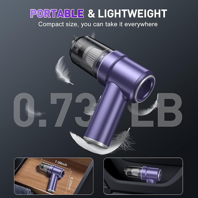 KMM Handheld Car Vacuum Cleaner, 9000PA Vacuum Cleaner & Air Duster, 120W High Power Vacuum Portable Cordless, Hand Held Vacuum Rechargeable with Multi-Nozzles & LED Light for Home, Car, Office - Image 7