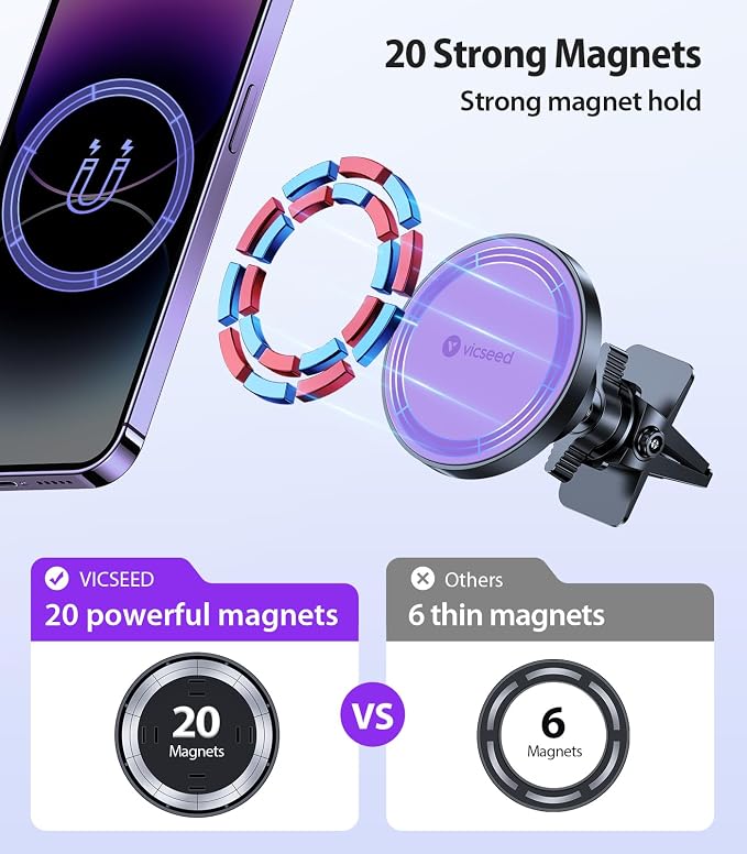 VICSEED for MagSafe Car Mount [Upgraded Strongest Magnet Power] Magnetic Phone Holder for Car Vent 360 Adjustable Magnetic Phone Mount for iPhone 17 Pro Max 16 15 14 13 12 Plus Mini, Purple - Image 2