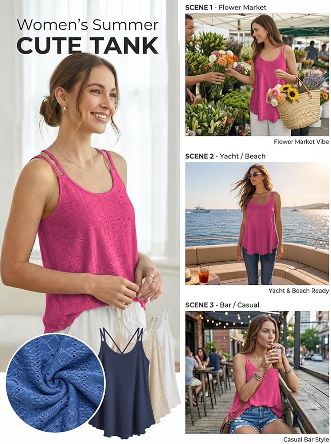 ATHMILE Women's Tank Tops Sleeveless Summer Top Spaghetti Strap Spring Shirt Loose Fit Beach Vacation 2026 Casual - Image 4
