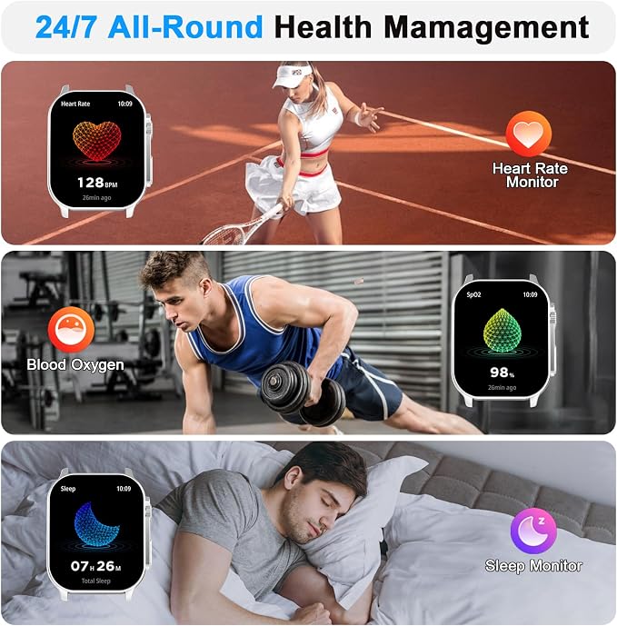 Smart Watch, 2.01" AMOLED Curved HD Full Touch Screen, Compatible with iOS & Android for Daily Workout Business Gift, Fitness Tracker with 24/7 Heart Rate/Sleep Monitor, IP68 Waterproof Watch Gray - Image 5