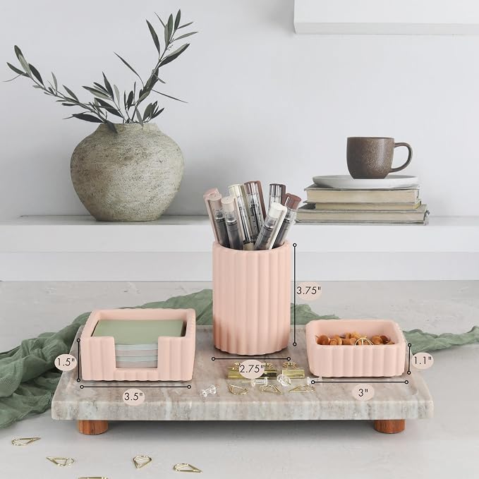 Aesthetic Desk Organizer Set of 3 For Your Office - Sturdy Concrete Desktop Accessories For Women Enhance Any Office Decor - Set incl. Pen Holder, Paperclip Storage & Sticky Note Holder for Teacher - Image 8