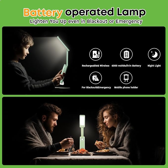 VAVOFO Cute Bunny Desk Lamp, Foldable LED Rechargeable Eye-Caring Reading Light, 3 Color Modes Dimmable Night Light for Kids Girls Bedroom Study Dorm Room (Mint Green) - Image 9