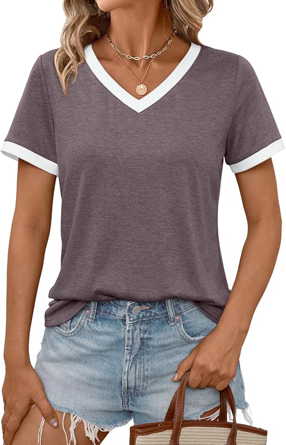 AUTOMET Womens Short Sleeve T-Shirts Summer Tops Casual Soft Tunic V Neck Basic Workout Clothes Spring Fashion Outfits 2026 by AUTOMET