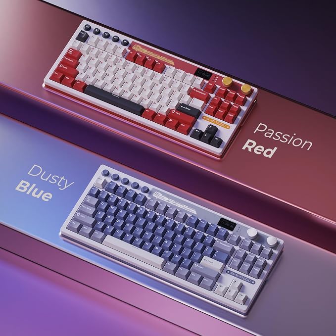 RK ROYAL KLUDGE M87 Wireless Gaming Keyboard with Screen & Dual Knobs, Red | Bluetooth/2.4G/Wired, Hot Swappable Cream Switches, 5-Layer Noise Dampening Gasket Structure,Compact 75% Size for PC/WIN/Mac - Image 9