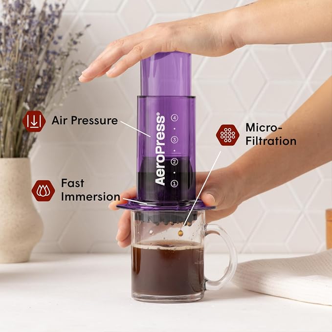 AeroPress Clear Purple Coffee Press, French Press, Pour-Over & Espresso Style - Image 2