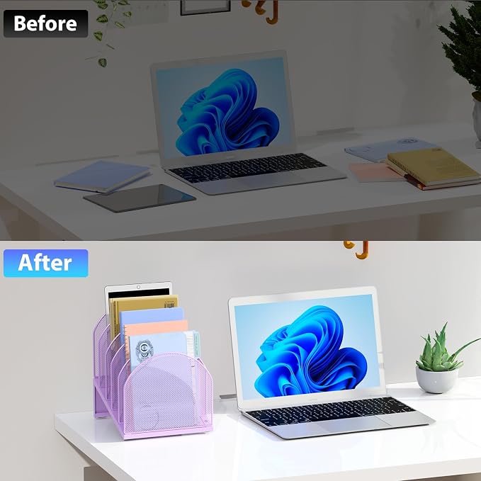 gianotter Desktop File Organizer with 5 Compartments | Desk Organizer Paper Organizer for Desk Workspace Organizers for Office Supplies (Purple, Inclined Style) - Image 2