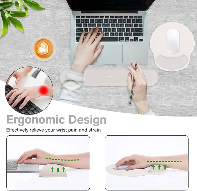 MOSISO Wrist Rest Support for Mouse Pad&Keyboard Set, Stone Gray | Circle Curved Ergonomic Mousepad Non-Slip Base Home/Office Pain Relief&Easy Typing Pad with Soft Cloth&Silicone Lining - Image 3