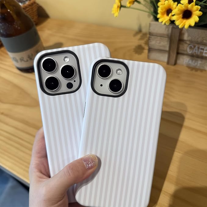 for iPhone 15 Case Striped Cute Aesthetics Phone Case Trendy Protective Shockproof Cover for iPhone 15 White - Image 5