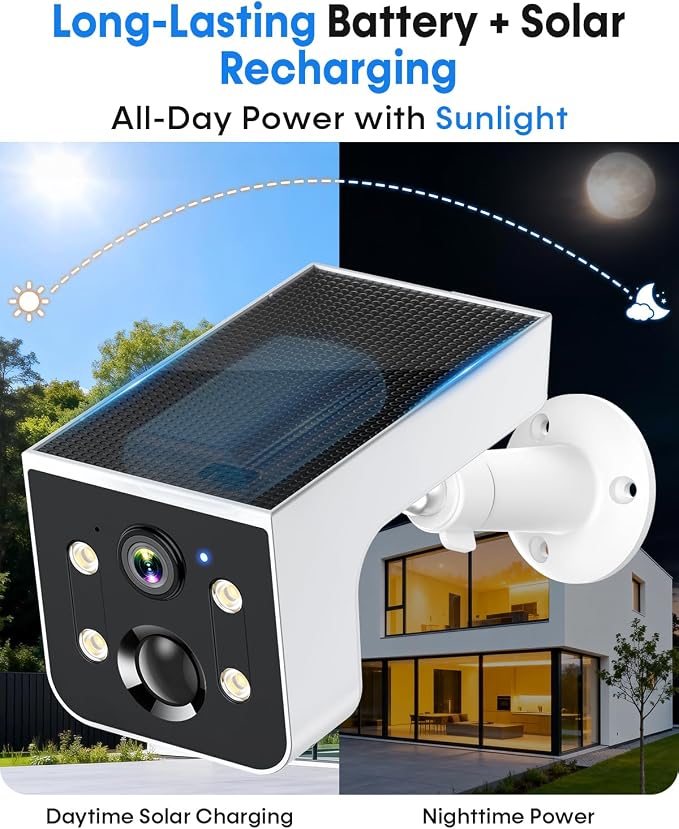 Thybro Solar Security Camera Outdoor Wireless: 2K QHD AI Motion Detection Color Night Vision & 2-Way Audio - IP67 Waterproof Wire-Free WiFi Camera for Home Front Door Backyard Driveway Garage Patio - Image 4