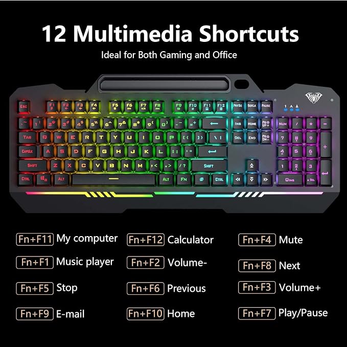 AULA Gaming Keyboard, T102 104 Keys Gaming Keyboard and Mouse Combo with RGB Backlit, All-Metal Panel, Anti-Ghosting, PC Game Keyboard and Mouse, USB Wired Keyboard Mouse for MAC Xbox PC Gamers - Image 6