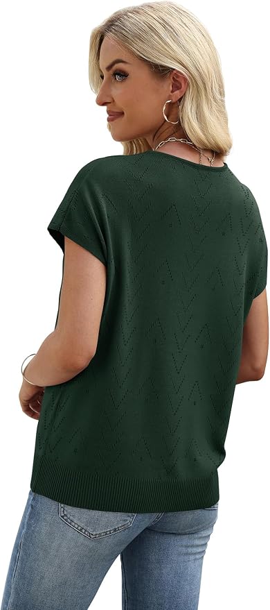 WIHOLL Short Sleeve Sweater for Women V Neck Trendy Cute Tops Business Casual Outfits Cap Sleeve - Image 5