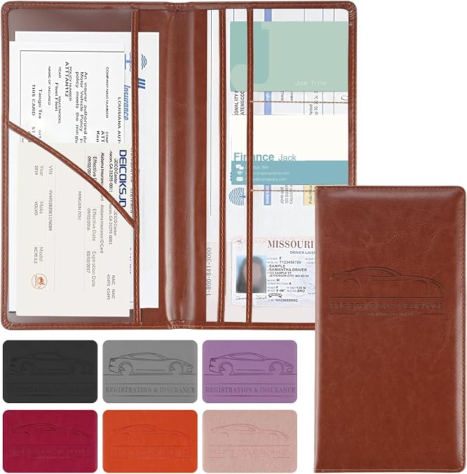 JUSTTOP 1Pack Car Registration and Insurance Holder,Car Document Holder for Cards License with Magnetic Shut,Vehicle Glove Box Car Organizer for Documents, Cards, License(Brown) by JUSTTOP