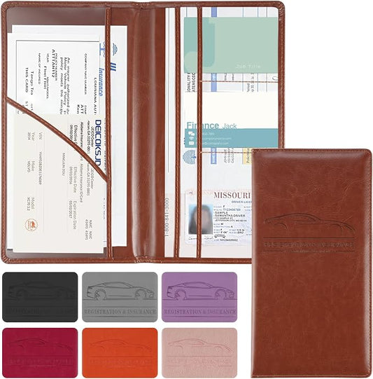 JUSTTOP 1Pack Car Registration and Insurance Holder,Car Document Holder for Cards License with Magnetic Shut,Vehicle Glove Box Car Organizer for Documents, Cards, License(Brown) by JUSTTOP