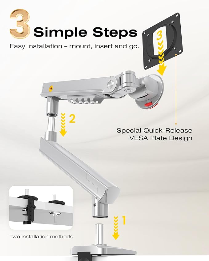 NB SmooVex™ Single Computer Monitor Mount, Monitor Stand fits up to 32 Inch, Mechanical Spring Monitor Arm, VESA 75/100 mm, Model-A5 (Silver) - Image 5