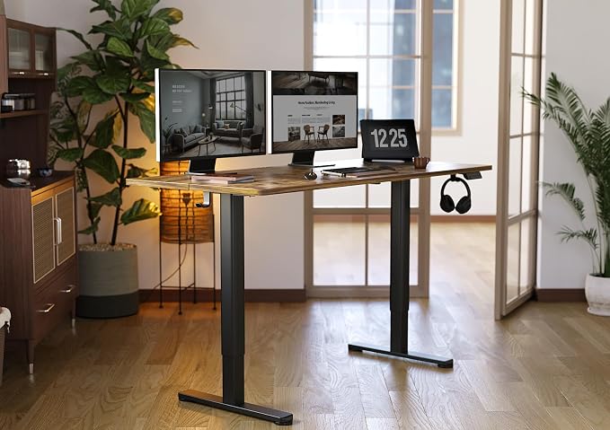 YDN 55 x 24 Inch Vintage Brown Electric Standing Desk | Adjustable Height, Sit Stand, Cable Management, Ergonomic, Home Office - Image 2