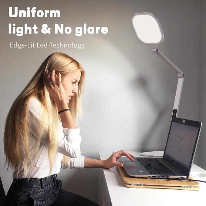 LitONES LED Desk Lamp for Home Office, Soft Edge-lit Design - Modern Style | Eye-Caring Diffused Light, Professional Computer Light for Reading, Crafts & Zoom, Dimmable with 30 Modes, Memory & Timer - Image 4
