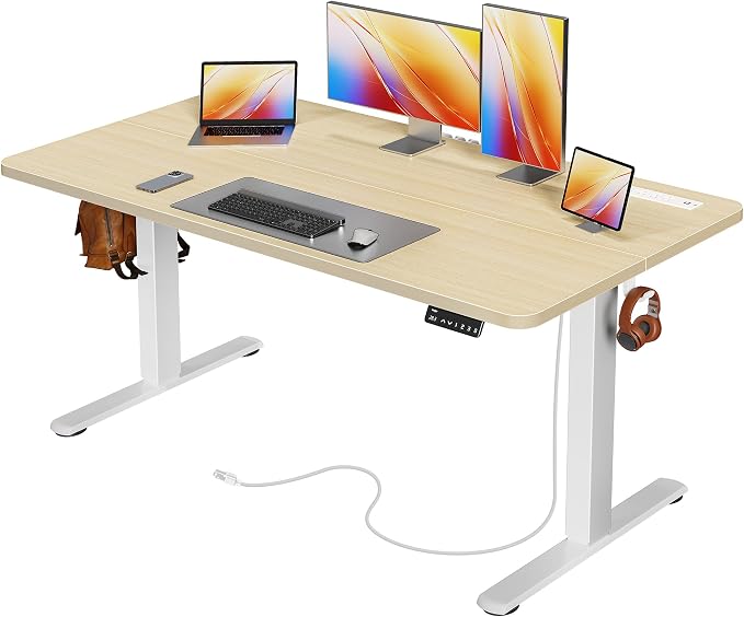 Huuger Electric Standing Desk with Power Outlets and USB-C Port, 55 X 24 Inch Height Adjustable Desk, Sit Stand Desk for Home Office, Computer & Gaming Desk with 4 Presets, Stable Steel Frame, Marple by Huuger