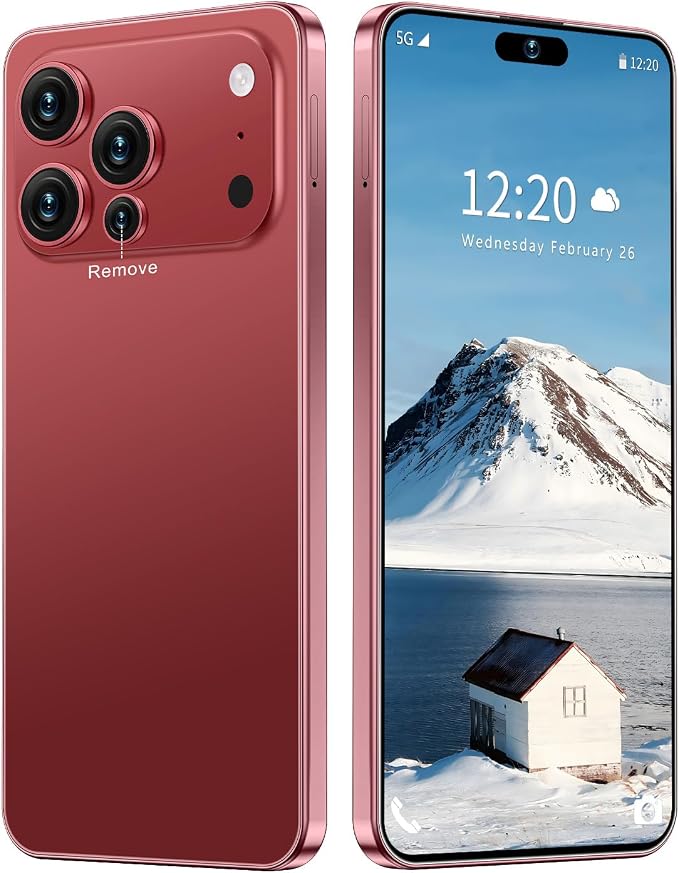 17 PMAX Unlocked Cell Phone,16GB+512GB Smartphone,6.99" HD Screen Android 15 5G Phones,Battery 7000mAh Android The Phone,Fingerprint Button Unlock/GPS/Face ID/Dual SIM/5G (Wine Red) by Unknown