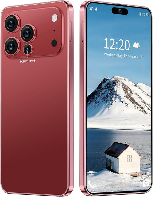 17 PMAX Unlocked Cell Phone,16GB+512GB Smartphone,6.99" HD Screen Android 15 5G Phones,Battery 7000mAh Android The Phone,Fingerprint Button Unlock/GPS/Face ID/Dual SIM/5G (Wine Red) by Unknown