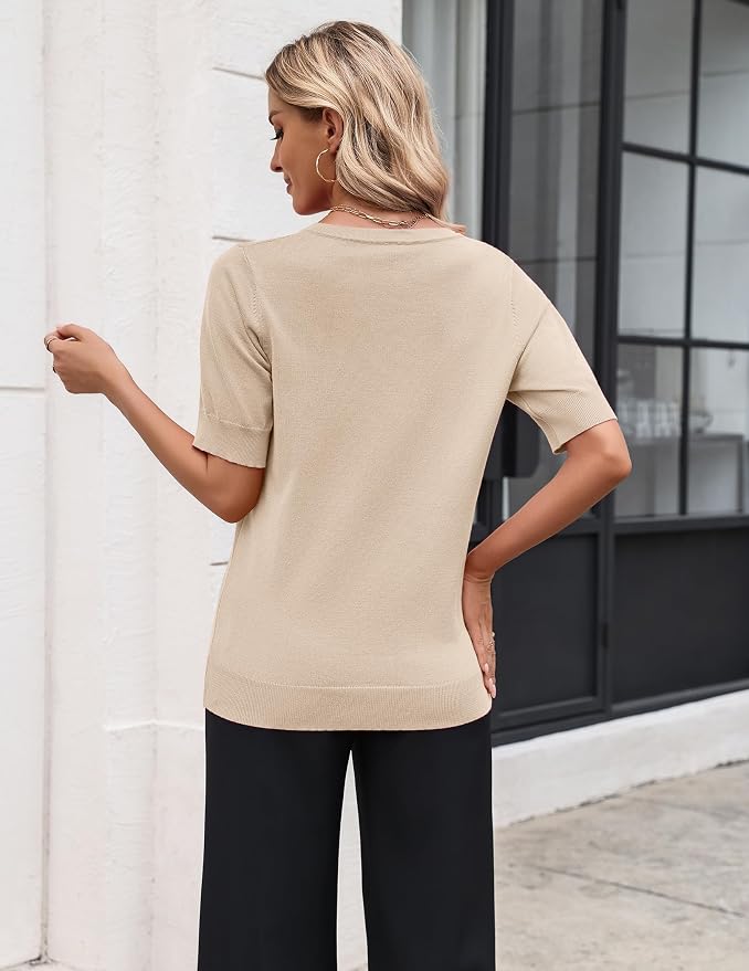Zeagoo Women's Short Sleeve Sweater 2026 Spring Summer Tops Lightweight Casual V Neck Sweaters Dressy Work Blouses Clothes - Image 3