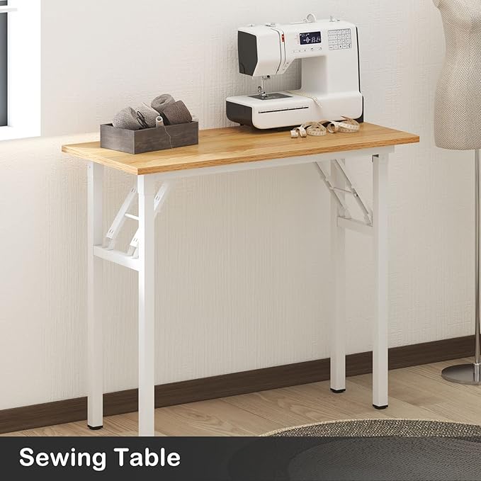 Need Small Computer Desk 31.5 in Folding Home Office Table Teak | White Frame Writing Gaming Work Table/Sturdy Foldable Study Table for Small Space/Dormitory, No Assembly Required - Image 7