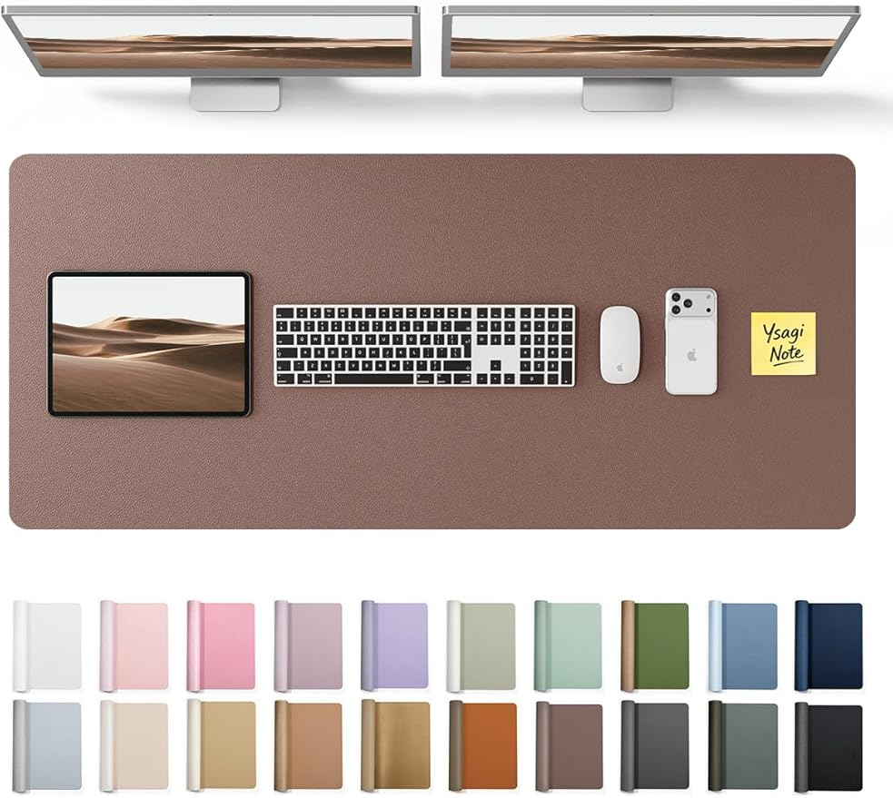 YSAGi Leather Desk Protector, Office Mat, Large Mouse Mat, Non-Slip PU Leather Blotter, Laptop Desk, Waterproof Writing Pad for Office and Home (Chocolate, 47" x 17") by YSAGi
