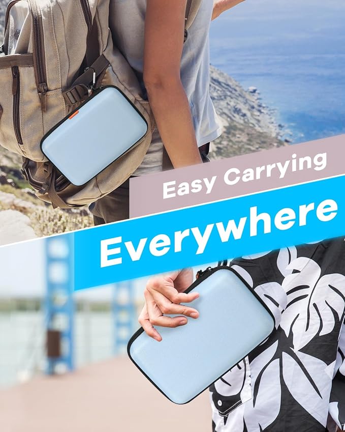 Shockproof Hard Shell Carrying Case - Light-Blue Case for External Hard Drive, Power Bank, Charger, Cable, Cell Phone, Electronic Accessories - Larger Capacity Storage Pouch Portable Travel Bag - Image 7