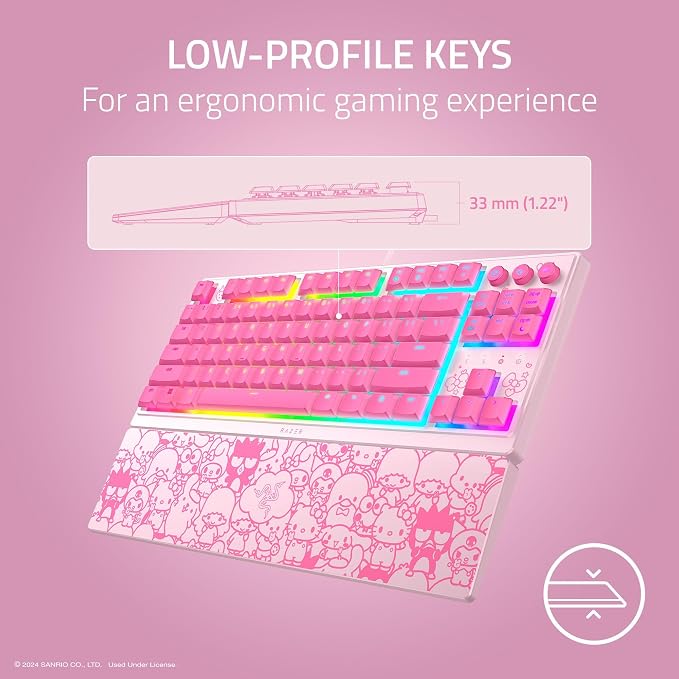Razer Ornata V3 TKL Gaming Keyboard, Hello Kitty & Friends Edition | Low-Profile Keys, Mecha-Membrane Switches, UV-Coated Keycaps, Backlit Media Keys, 8-Zone RGB Lighting, Magnetic Wrist Wrest - Image 2