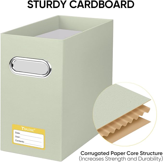 BALEINE File Organizer Box, Cardboard File Folder Organizer with Handle for Letter Size, Portable Collapsible Hanging Filing Box for Home Office Document Storage (4 Pack, Beige) - Image 4