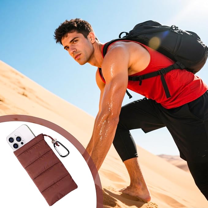 Lyreh Thermal Phone Pouch, Down Cotton Warm Phone Case Cover Bags Prevents Freezing & Overheating Protector Cellphone Pouch with Carabiner Ideal for Outdoor Camping Hiking Skiing (Brown) - Image 6