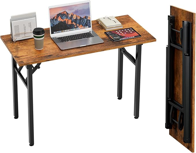 TEMI Small Computer Desk Folding Table - 43.3" Foldable Office Desk, No Assembly, Perfect for Small Spaces in Bedroom, Dorm, or Apartment, Portable Mini Desk or Study Table with Compact Design, Brown by TEMI