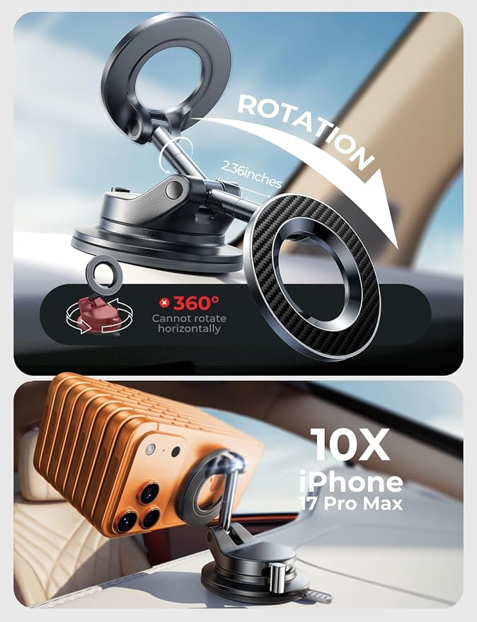 LISEN for Magsafe Car Mount, Magnetic Phone Holders for Your Car Vacuum, Phone Mount for Car Accessories for Women Men Jeep BMW, Suction Holder Kits, for iPhone 17 Pro Max 16 15 14 13 12,Carbon Fiber - Image 4