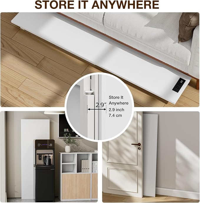 TEMI Long Computer Desk Folding Table - No Assembly, Compact 55.1" Foldable Desk with Power Outlets & USB Charging Port, Portable Lagre Office Desk, Ideal Large Study Table for Narrow Spaces,White Ash - Image 5