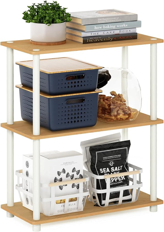 Furinno TURN-N-TUBE Storage Shelves, 3-Tier Book Shelf, Corner Shelf, Toolless Open Shelves, for Organization and Storage, Living Room, Garage, Home Office, Beech by Furinno-FitsYourSpaceFitsYourBudget
