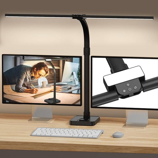 GAEFURY LED Desk Lamp for Home Office, 24W Bright Desk Lamp with Phone Holder Base - 25 Lighting Modes Eye-Caring Desk Light Adjustable Gooseneck Lamp for Workbench Drafting Reading Study by GAEFURY
