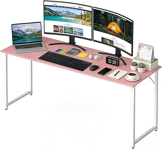 BestOffice Computer Desk,Home Office Desk, Modern Simple Style for Home Office Study Writing (Pink, 63 Inch) by BestOffice