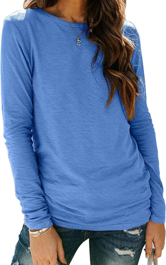 Sherosa Womens T Shirts Long Sleeve Crew Neck Shirts Basic Tee Tops Blouse by Sherosa