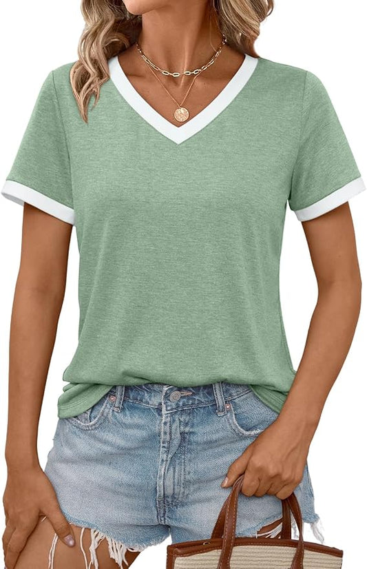 AUTOMET Womens Short Sleeve T-Shirts Summer Tops Casual Soft Tunic V Neck Basic Workout Clothes Spring Fashion Outfits 2026 by AUTOMET