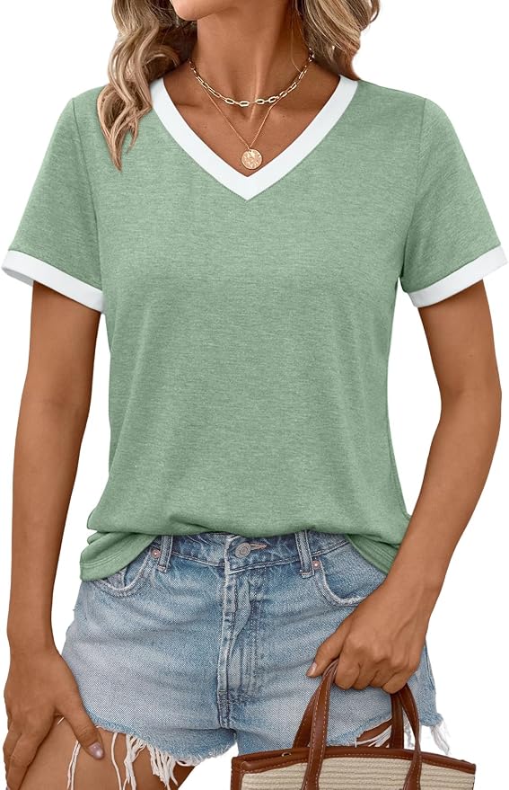 AUTOMET Womens Short Sleeve T-Shirts Summer Tops Casual Soft Tunic V Neck Basic Workout Clothes Spring Fashion Outfits 2026 by AUTOMET