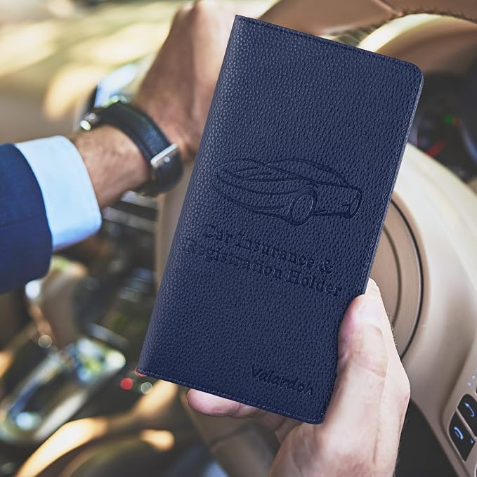 Valardoh Premium Car Registration and Insurance Card Holder, Car Document Holder for Cards, Driver License & other Essential Documents (Deep Blue) - Image 6