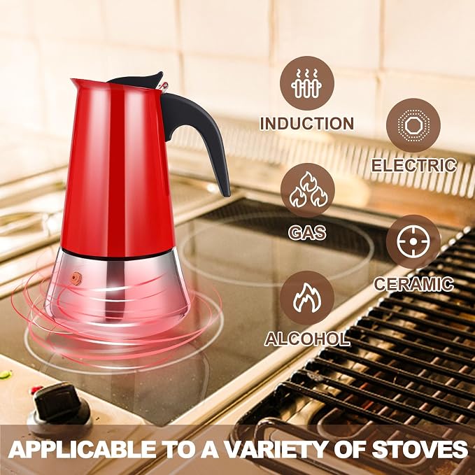 2 Cup Stovetop Espresso Maker Stainless Steel Moka Pot Stove Top Percolator Italian Coffee Makers Capable Mocha Greca Machine Cafe Classic Induction Cookers for Home and Camping 100ml 3.3oz - Image 5