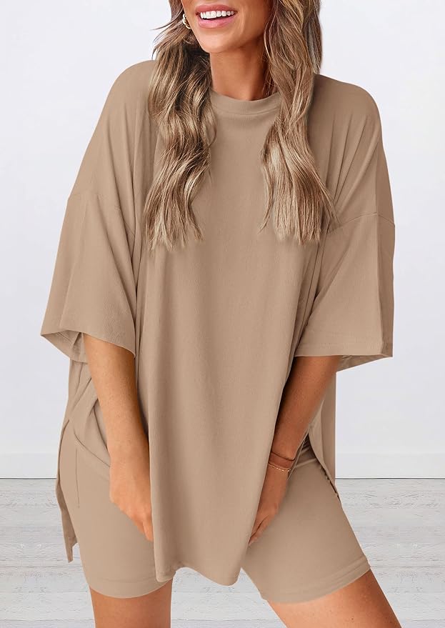 PRETTYGARDEN Women 2 Piece Lounge Set 2026 Summer Casual Oversized Shirts Biker Shorts Matching Airport Travel Outfit Clothes - Image 3