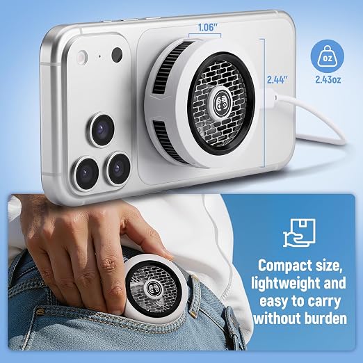 Phone Cooler for Gaming, Low Noise USB Cell Phone Cooler with Smart Temp Control, Phone Cooling Fan with RGB LED Lights, Magnetic Ring & Clip Fan for Phone Gaming & Streaming (White) - Image 7