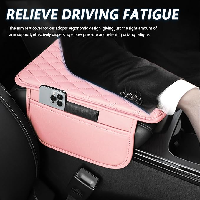 Stacool Upgraded Car Center Console Cover,Microfiber Leather Car Armrest Cover Cushion with 2 Storage Bags,Universal Car Armrest Storage Box (Pink) - Image 4
