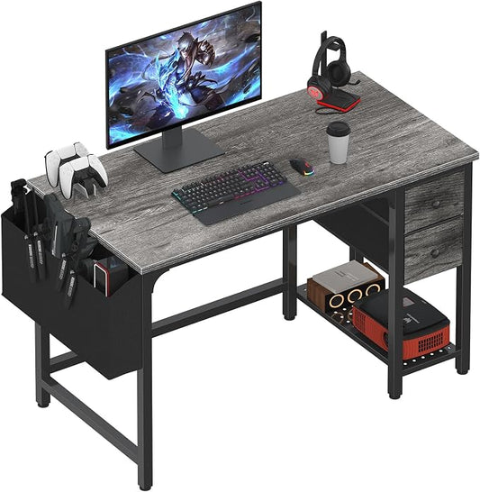 Lufeiya Computer Desk with Fabric Drawers, 40 Inch Gaming Desk for Small Space Home Office, Modern Simple Study Writing Table PC Desks for Bedroom, Gray by LUFEIYA
