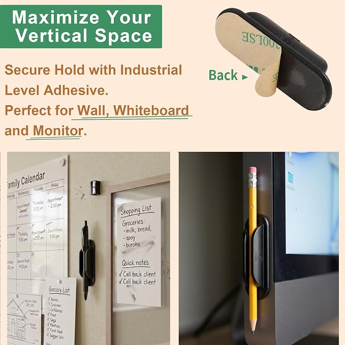 Tiizze 10 Pack Adhesive Pencil Holder for Desk, Silicone Pen Holder for Wall, Clipboard & Laptop with 15 Upgraded Sticky Pads, Rugged Grip Pencil Holders for Classroom Teacher Essentials (Black) - Image 3