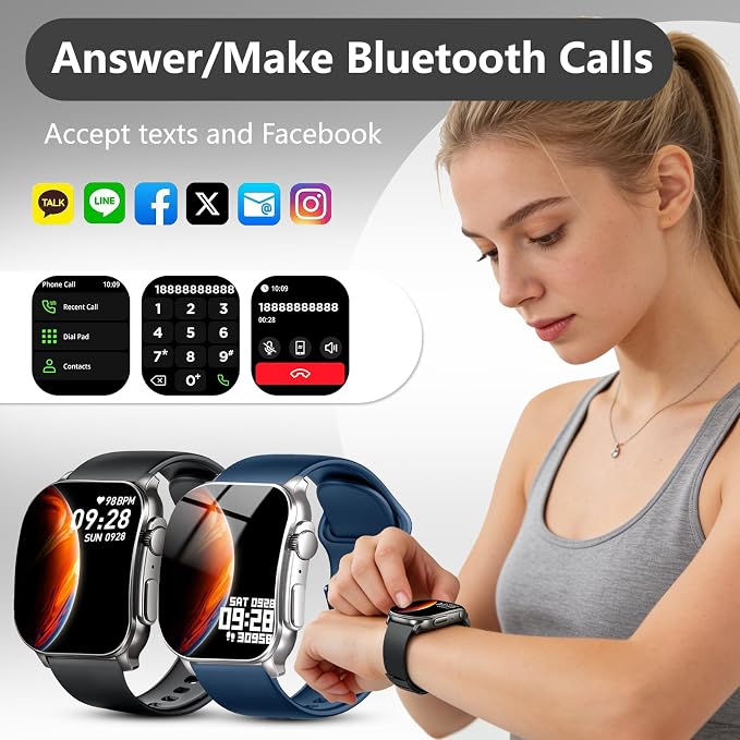 Smart Watch for Men, 2.01" AMOLED Curved HD Screen Smart Watch, Fitness Tracker with 24/7 Heart Rate/Sleep Monitor, IP68 Waterproof Running Watch, Compatible with iOS & Android for Daily Workout Black - Image 3