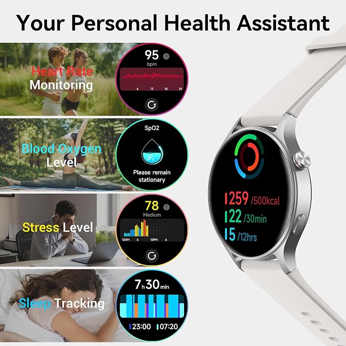 Fitpolo Smart Watch for Men Women,1.3" AMOLED Touchscreen Fitness Tracker, Make/Answer Calls, Heart Rate SpO2 Monitor, 3ATM Waterproof, Sleep & Activity Tracking Smartwatch for Android Phones iPhone - Image 4