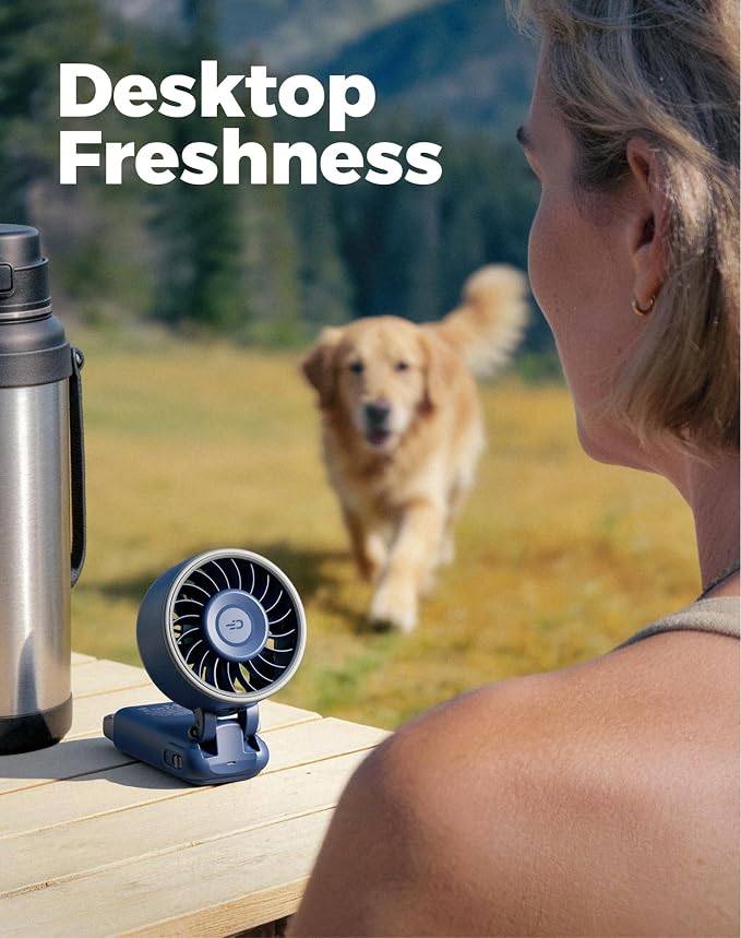Diveblues Fanzy D6036 Portable Handheld Fan, Harbor Blue | 7.4m/s High Speed Turbo, 180° Foldable 4-in-1, Integrated Carabiner Clip, 100 Speed Stepless Control - Image 6
