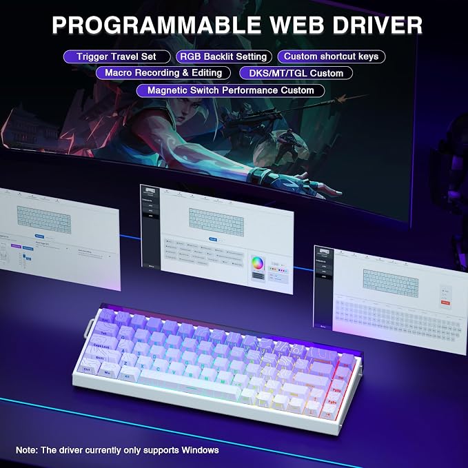 AULA Hero 68 HE 60% Gaming Keyboard Wired, Hall Effect Magnetic Switch Keyboard with Adjustable Actuation, Fast Trigger Mode, 8K Hz Polling Rate, 0.125ms Latency,Side Printed PBT Keycaps, RGB Backlit - Image 6